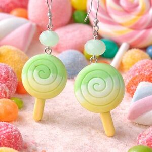 Playful Green Swirl Lollipop Drop Earrings - Women Jewelry - Resin